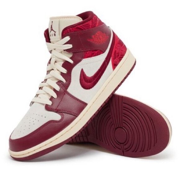 NIKE Air Jordan 1 Mid SE Tiki Leaf Team Red/University Red Sail Sneakers US 5.5 - Picture 1 of 7